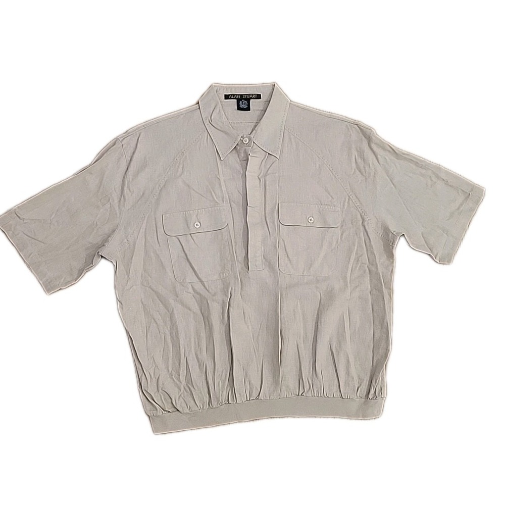 Vintage‎ Alan Stuart Shirt Men's 2XL Linen Button Up Short Sleeve Dual Pockets